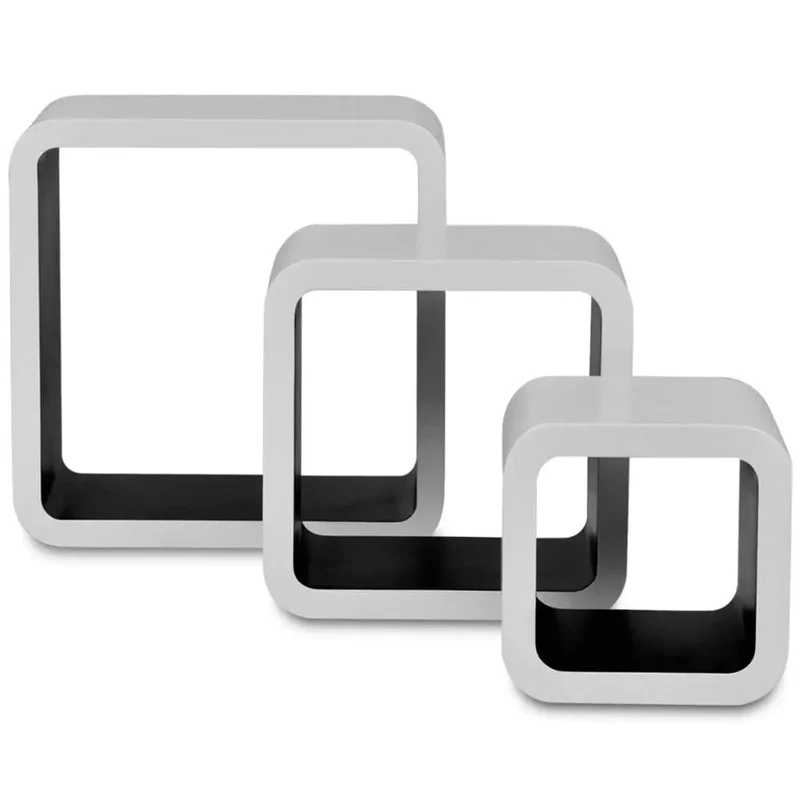 Etagère murale cube blanche et noire gigogne (lot de 3)