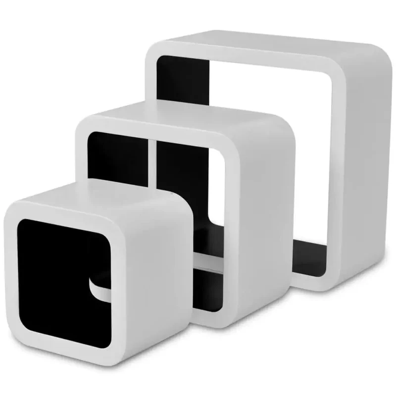 Etagère murale cube blanche et noire gigogne (lot de 3)