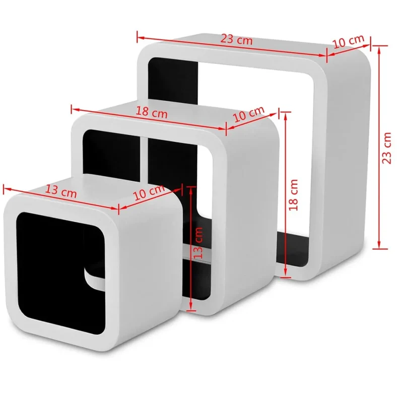 Etagère murale cube blanche et noire gigogne (lot de 3)