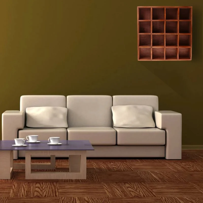 Etagère murale bois carré 16 cases