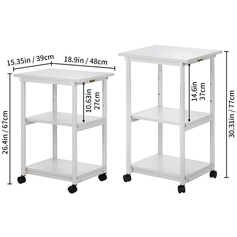 Etagère métallique blanche sur roulettes 3 niveaux