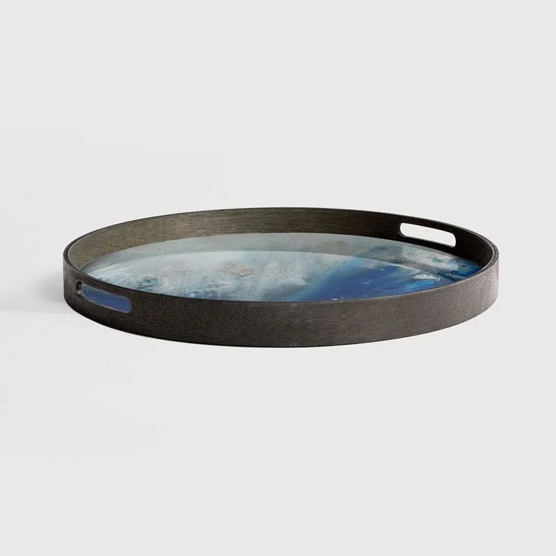 Ethnicraft Plateau en Verre Organic – Blue Mist Ø 48cm