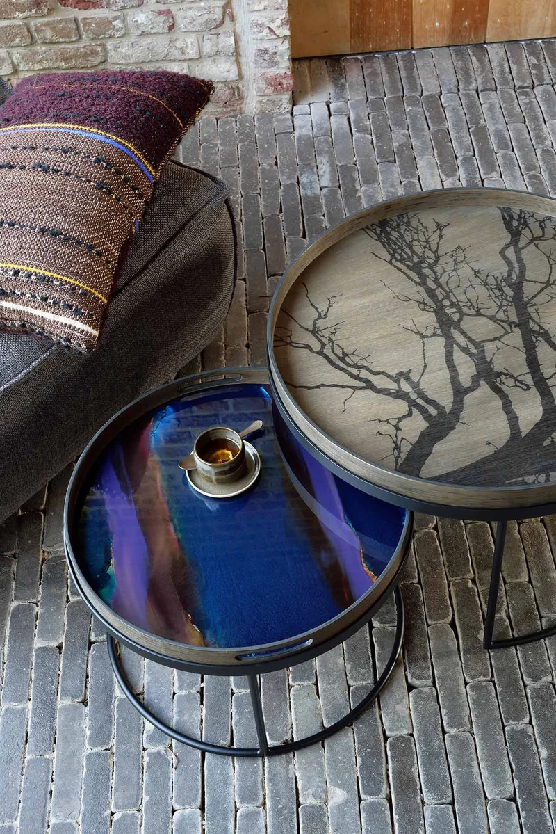 Ethnicraft Plateau en Verre Organic – Indigo Ø 48cm