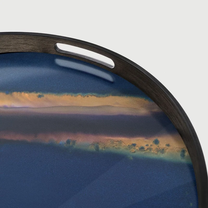 Ethnicraft Plateau en Verre Organic – Indigo Ø 48cm