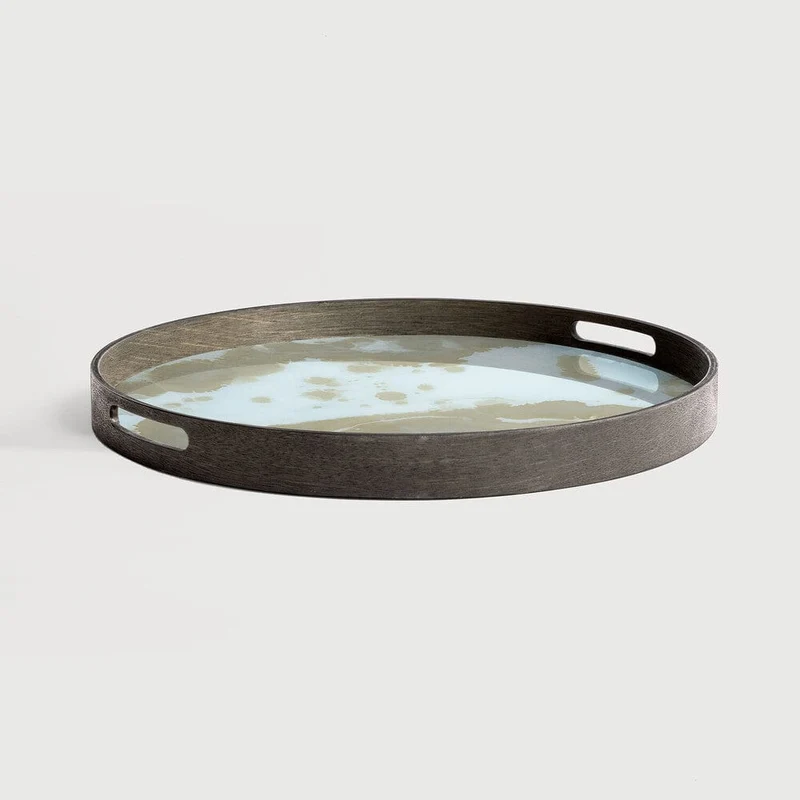 Ethnicraft Plateau en Verre Organic – Mist Gold Ø 48cm