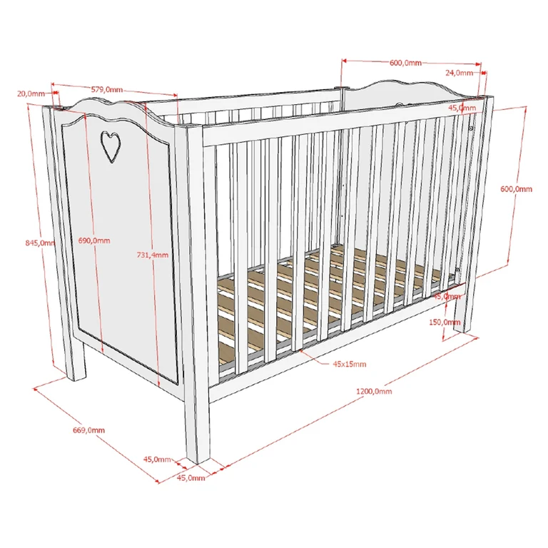 Chambre complète lit bébé 60x120 commode à langer et armoire 2 portes Vipack Amori Blanc