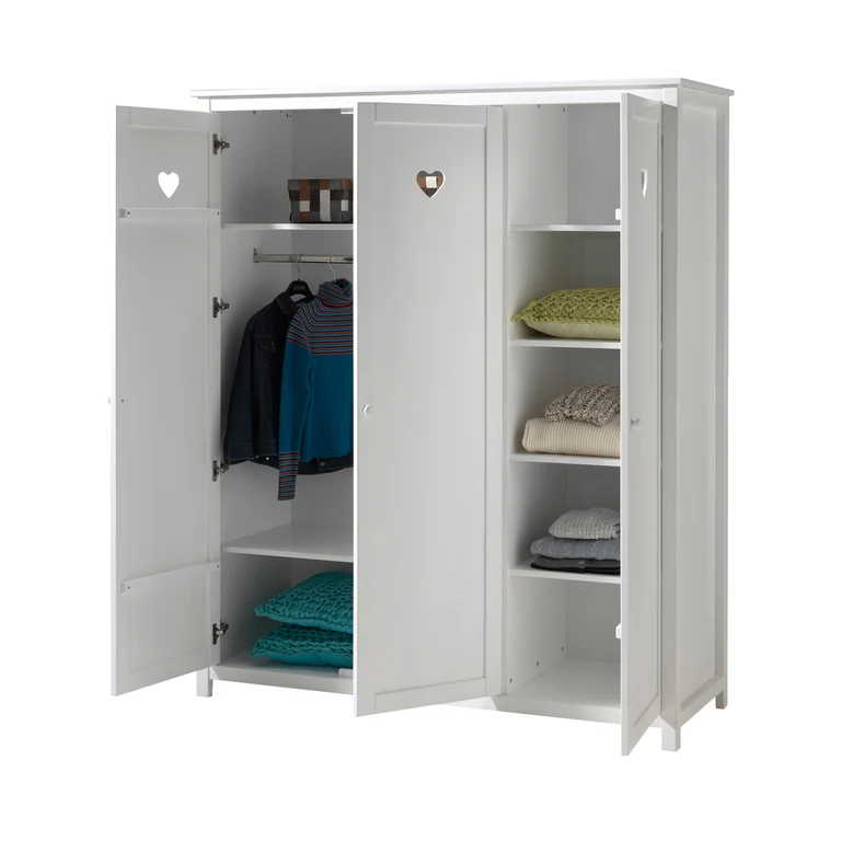 Chambre complète lit bébé 60x120 commode à langer et armoire 3 portes Vipack Amori Blanc