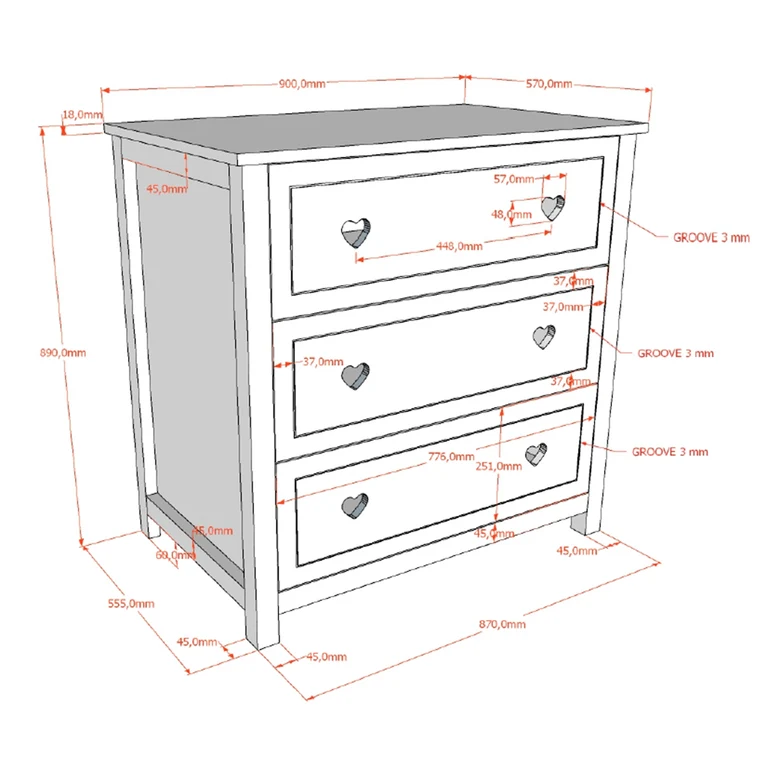 Chambre complète lit bébé 60x120 commode à langer et armoire 3 portes Vipack Amori Blanc