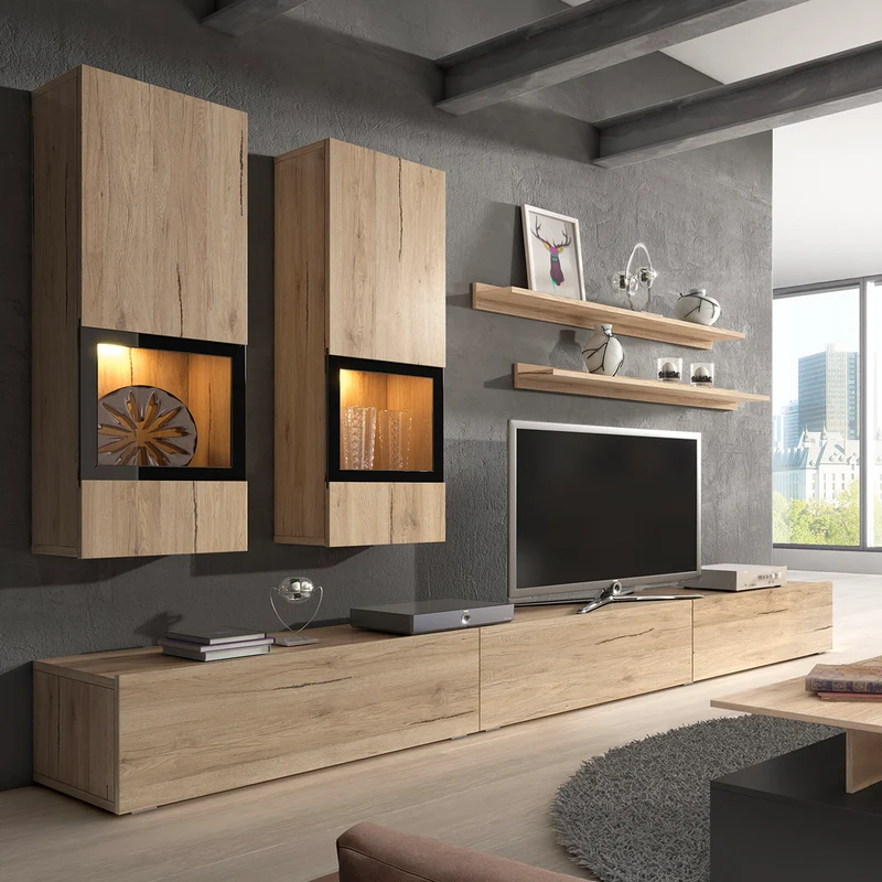 Mur TV 5 pièces avec LED Sloan Bois
