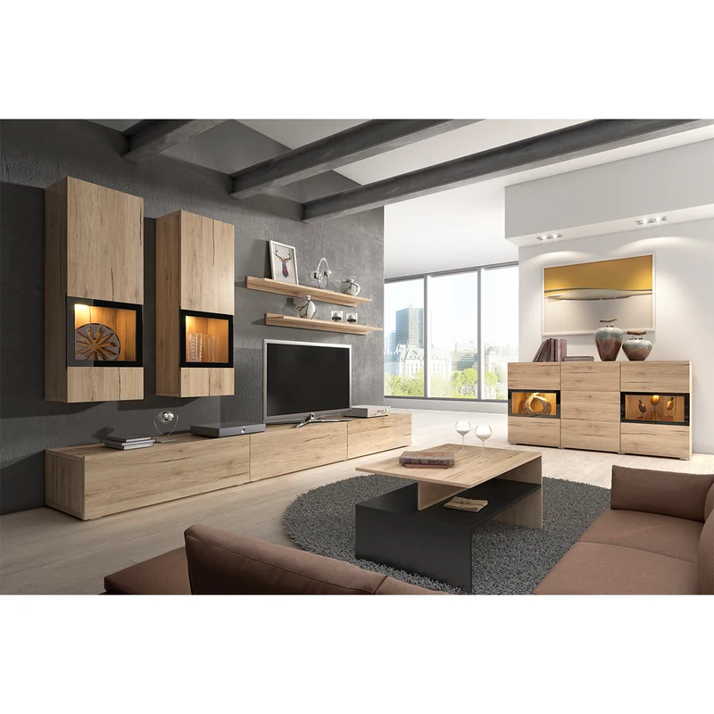 Mur TV 5 pièces avec LED Sloan Bois