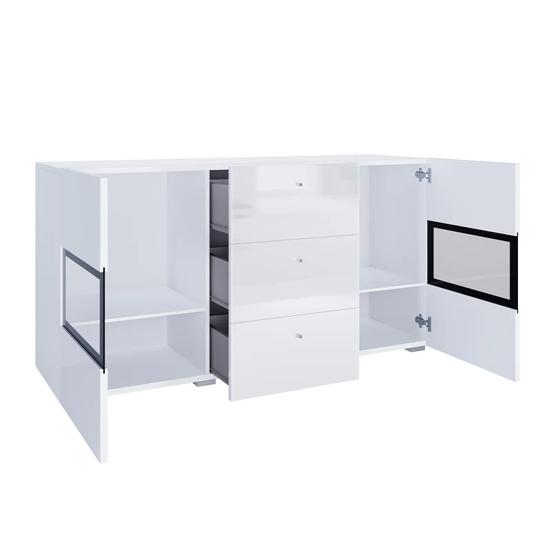 Buffet 2 portes 3 tiroirs avec LED Sloan Blanc