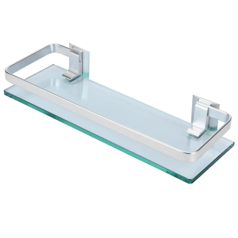 Etagère murale en verre trempé avec rebord métal épais