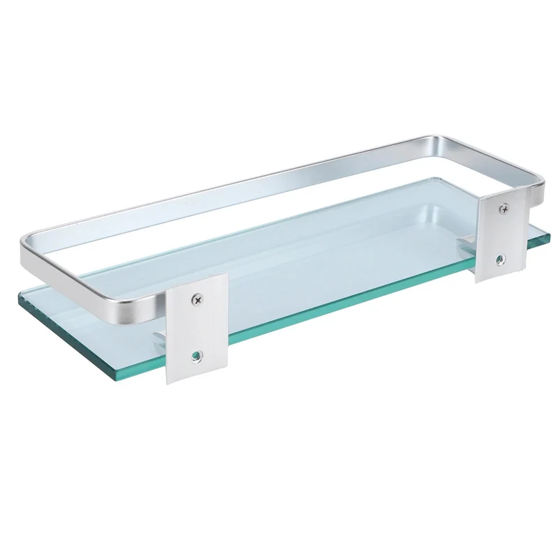 Etagère murale en verre trempé avec rebord métal épais