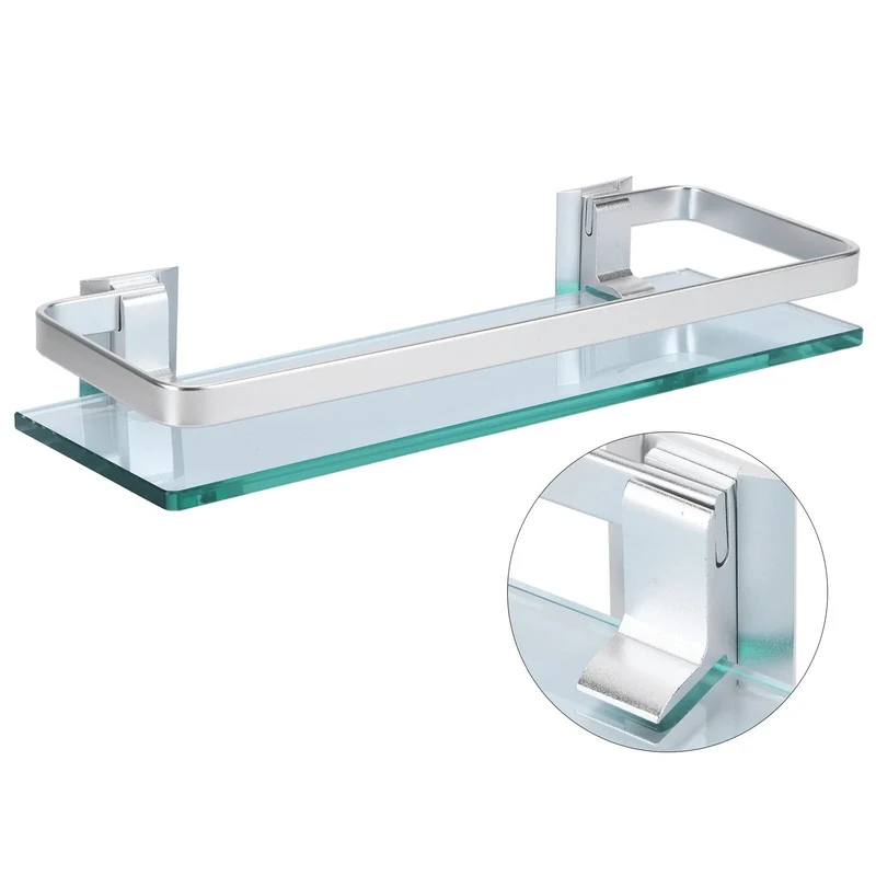 Etagère murale en verre trempé avec rebord métal épais
