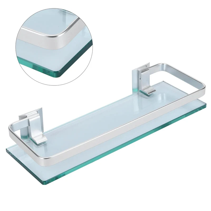 Etagère murale en verre trempé avec rebord métal épais