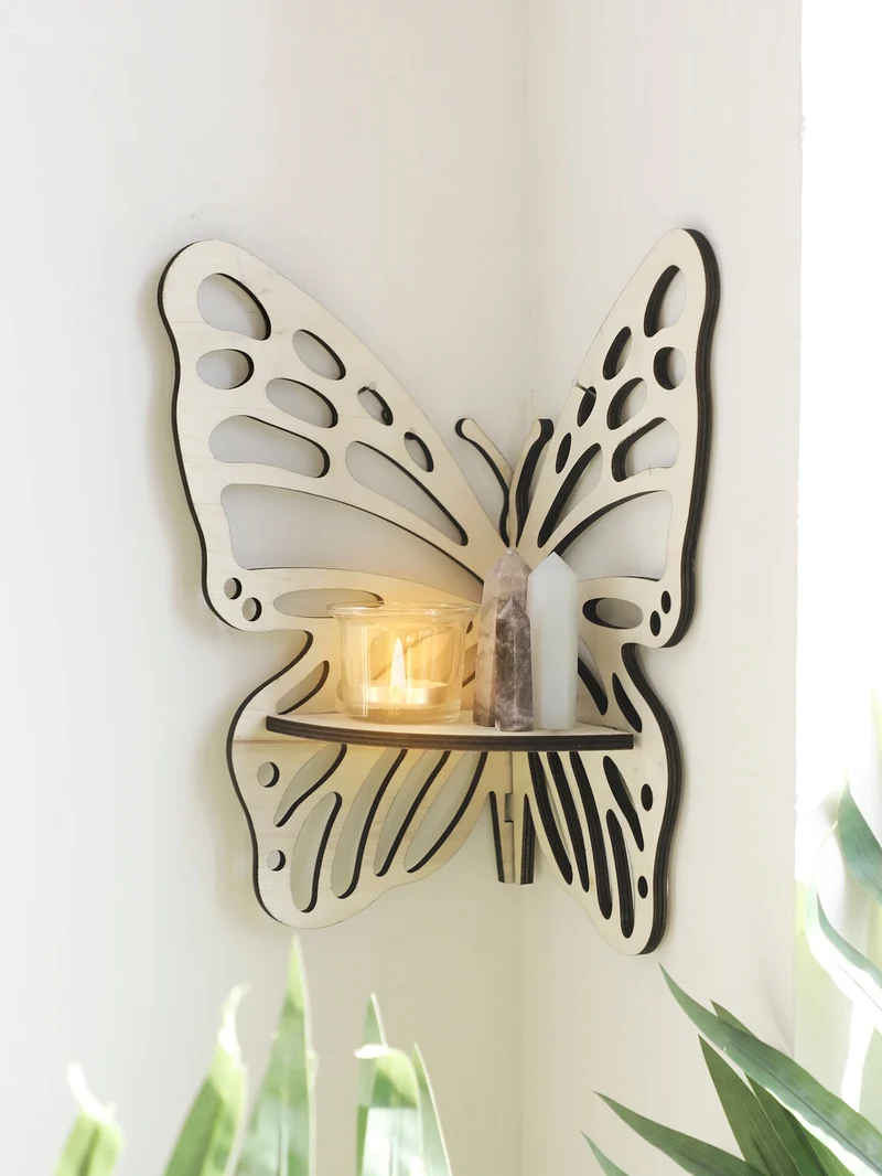Etagère murale d'angle déco Papillon