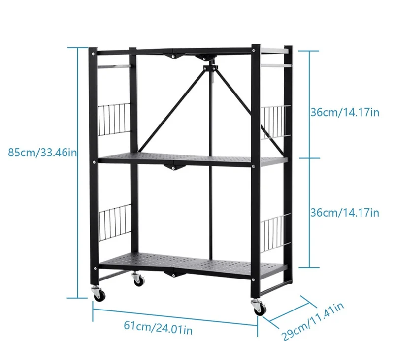 Etagère de rangement sur roulettes à 3 niveaux pliables