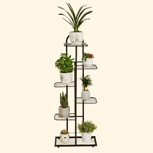 Etagère pour plantes sol verticale en métal à planches en quinconce