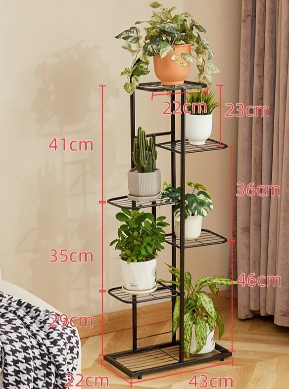 Etagère pour plantes sol verticale en métal à planches en quinconce