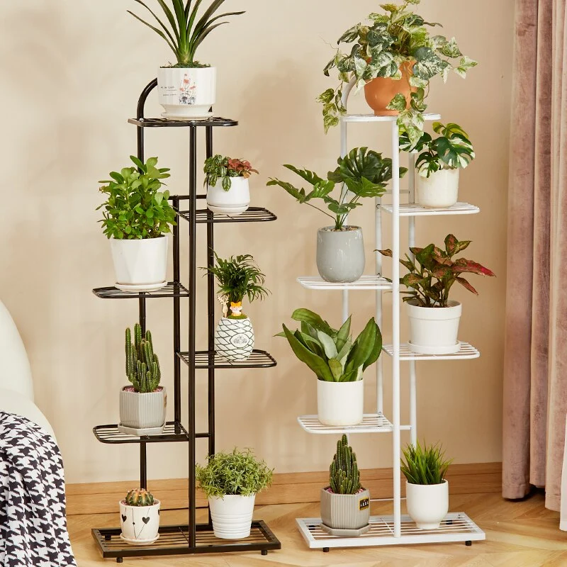 Etagère pour plantes sol verticale en métal à planches en quinconce
