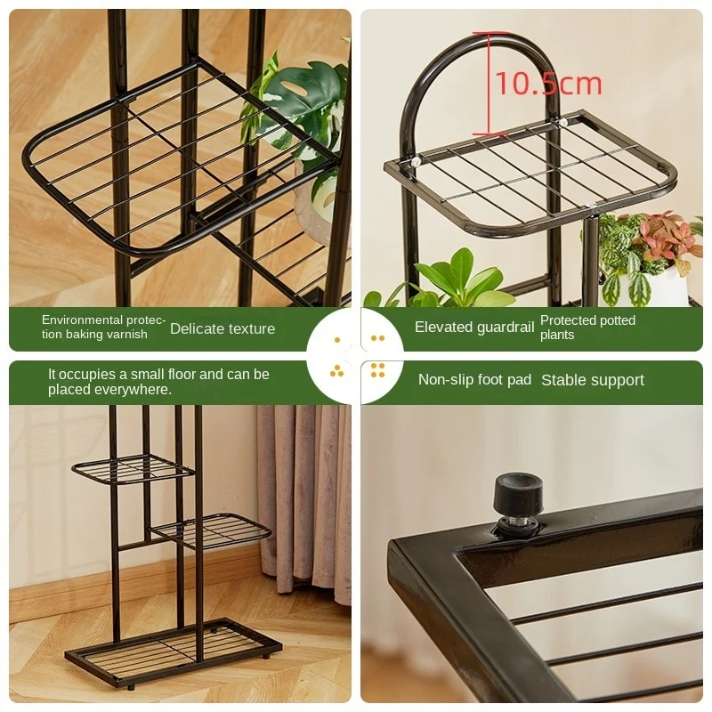 Etagère pour plantes sol verticale en métal à planches en quinconce