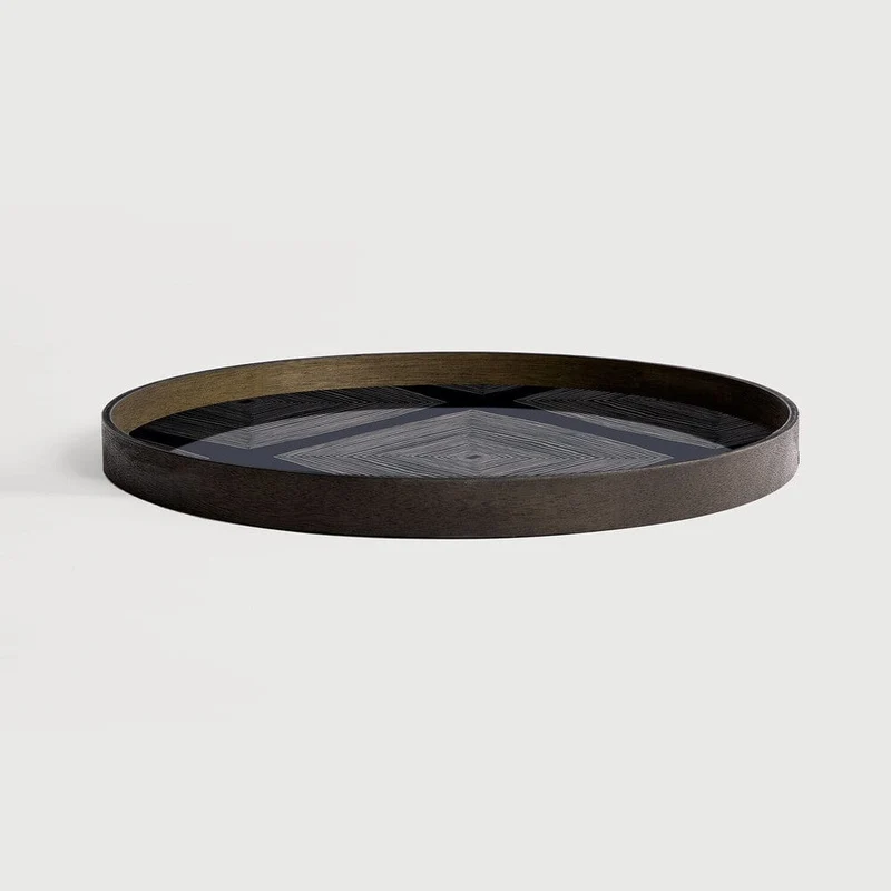 Ethnicraft Plateau en Verre Linear Squares – Encre Ø 61 cm