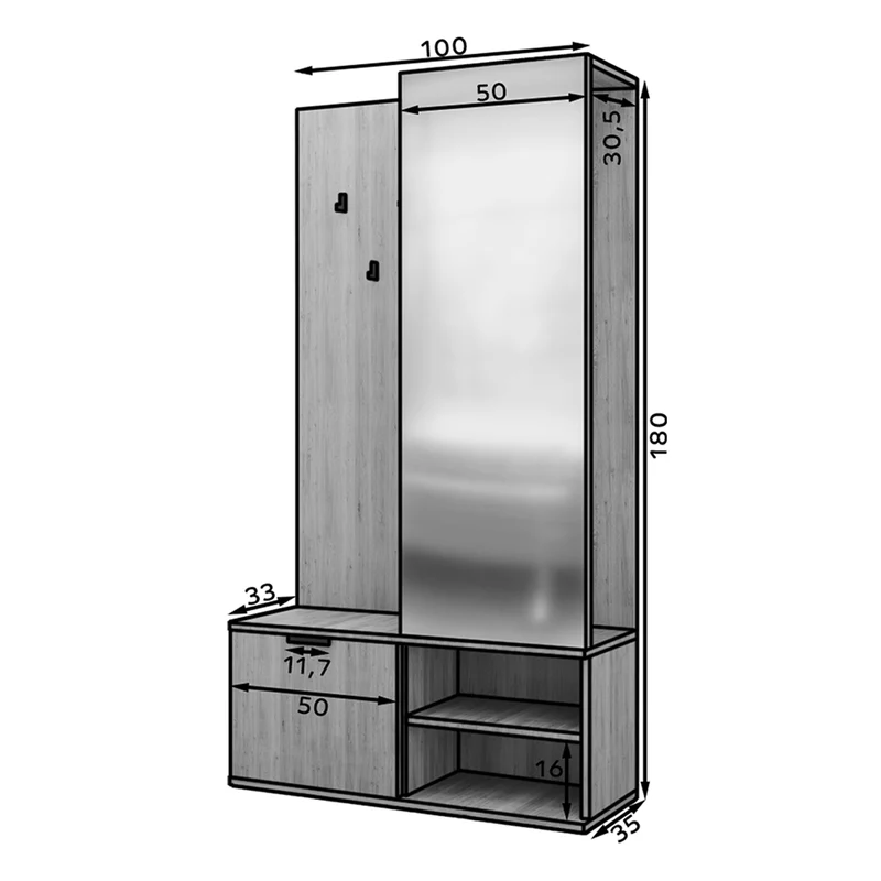 Meuble d'entrée 1 porte Ondine Bois