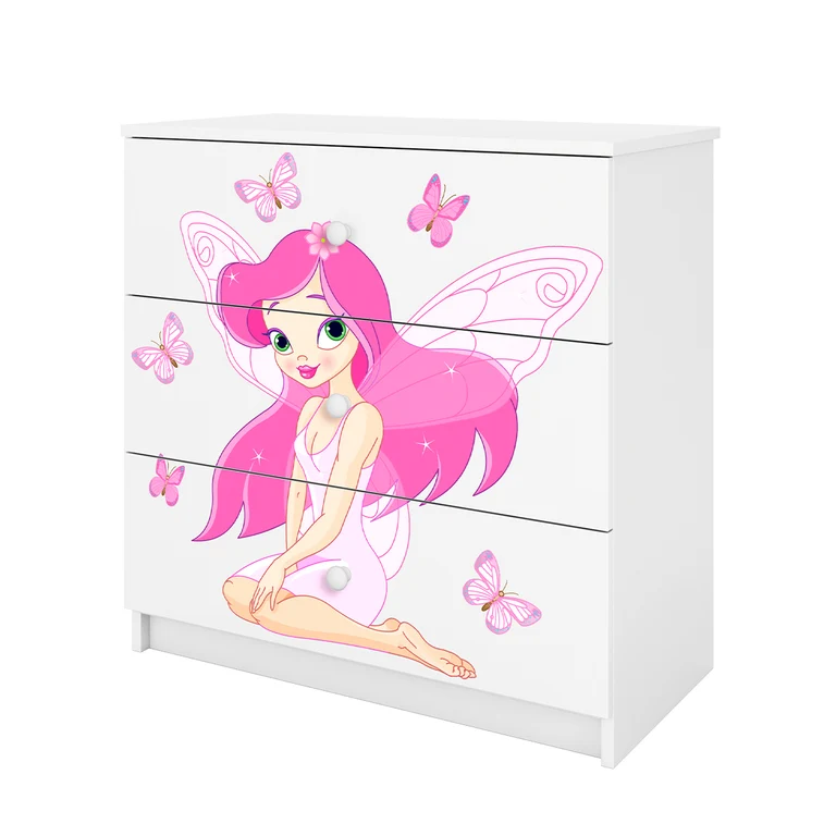 Commode 3 tiroirs Kocot Kids Babydream La fée aux papillons - Blanc