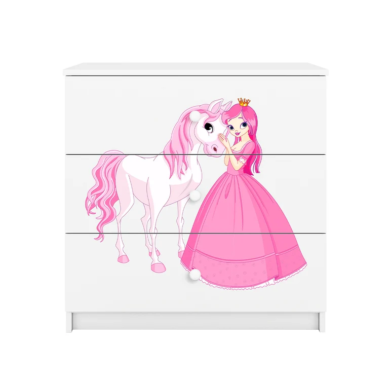 Commode 3 tiroirs Kocot Kids Babydream La princesse et le cheval - Blanc