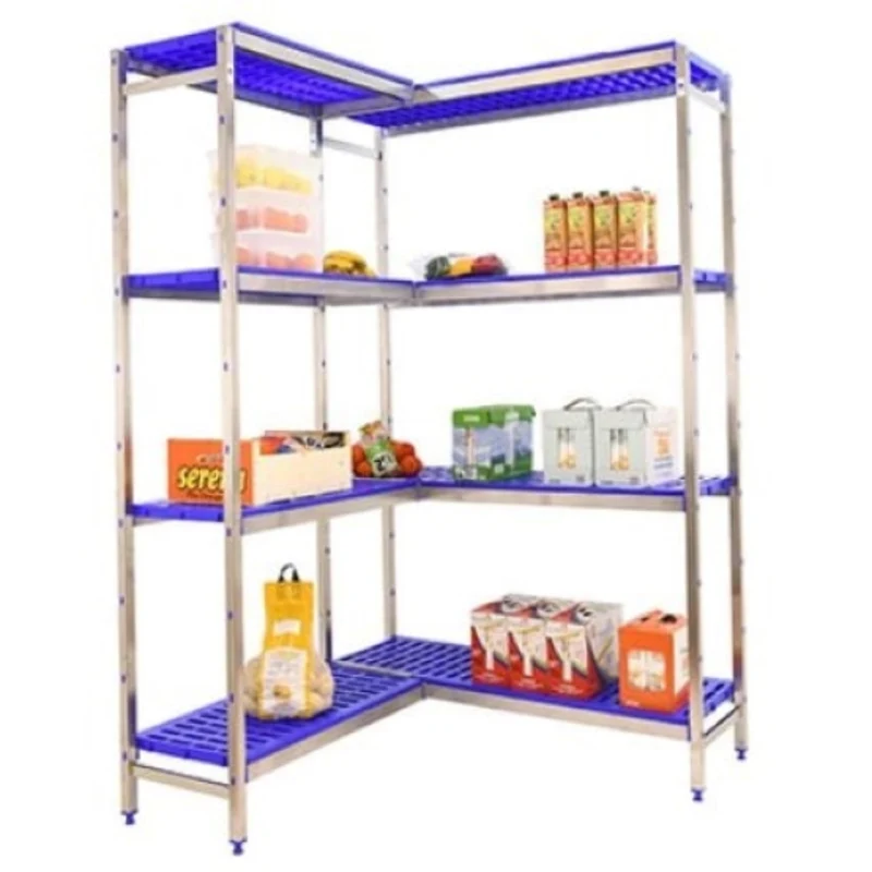 Etagère inox d'angle H2000mm 4 niveaux plastiques