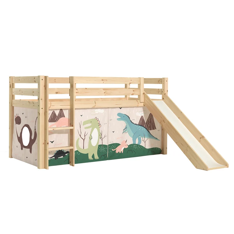 Lit Mi-Hauteur 90x200 Toboggan sommier inclus housse Dino Vipack Pino Bois