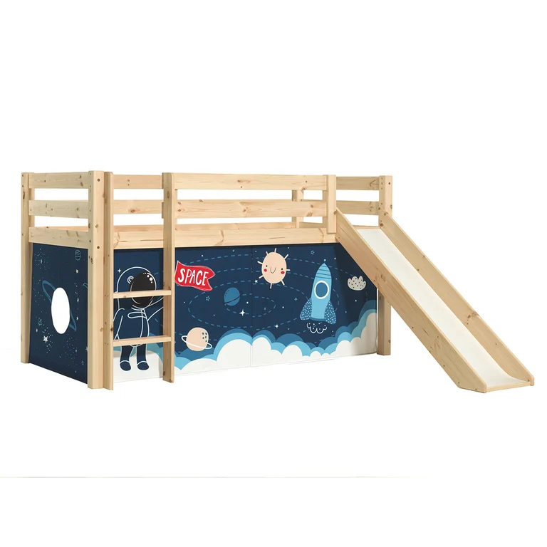 Lit Mi-Hauteur 90x200 Toboggan sommier inclus housse Space Vipack Pino Bois