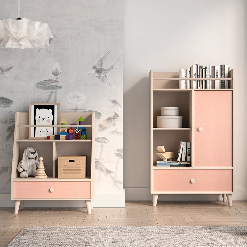 Petite bibliothèque 1 tiroir Alycia Beige et Rose