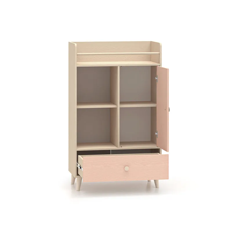 Bibliothèque 1 porte 1 tiroir Alycia Beige et Rose