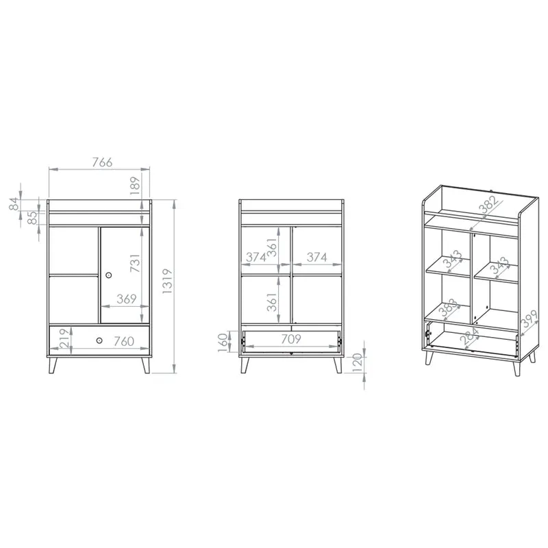 Bibliothèque 1 porte 1 tiroir Alycia Beige et Rose