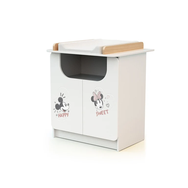 Commode 2 portes avec plan à langer AT4 Disney Happy Days Mickey Blanc et Hêtre