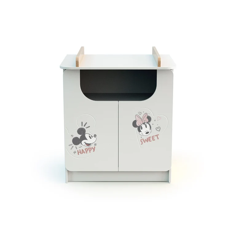 Commode 2 portes avec plan à langer AT4 Disney Happy Days Mickey Blanc et Hêtre