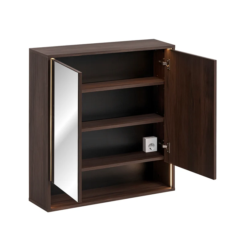 Miroir armoire murale 2 portes 80cm Moka Bois foncé