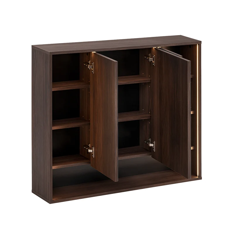 Miroir armoire murale 3 portes 100cm Moka Bois foncé