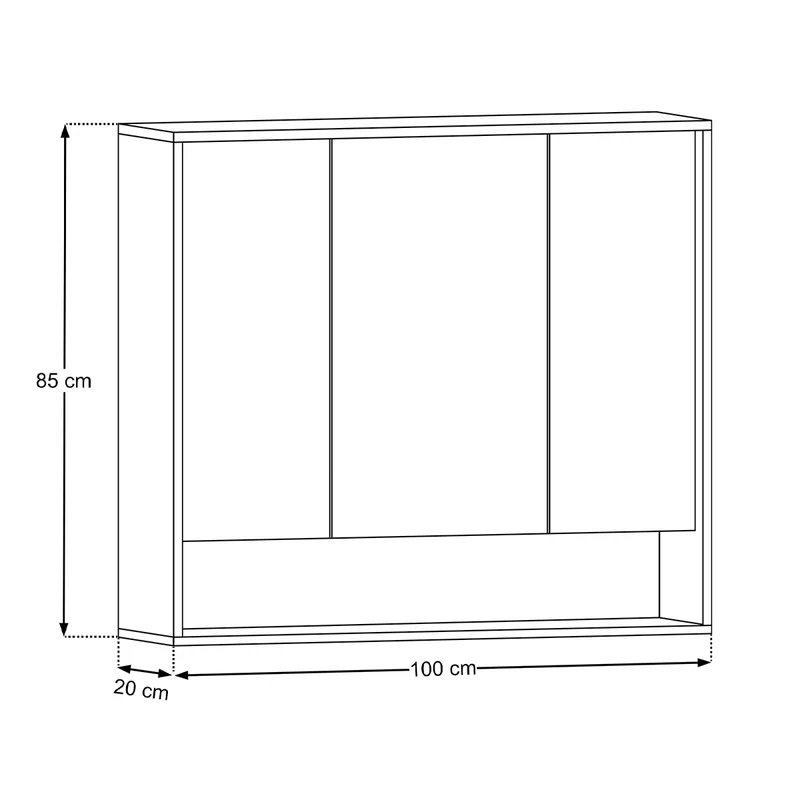 Miroir armoire murale 3 portes 100cm Moka Bois foncé