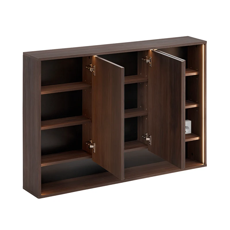 Miroir armoire murale 3 portes 120cm Moka Bois foncé