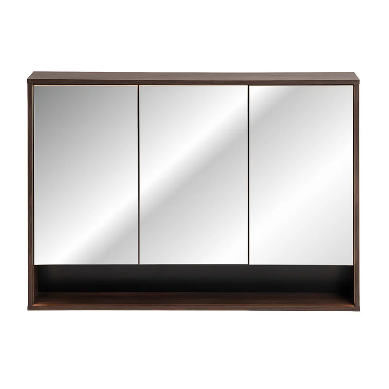 Miroir armoire murale 3 portes 120cm Moka Bois foncé