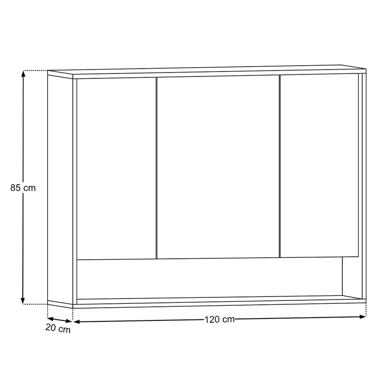 Miroir armoire murale 3 portes 120cm Moka Bois foncé