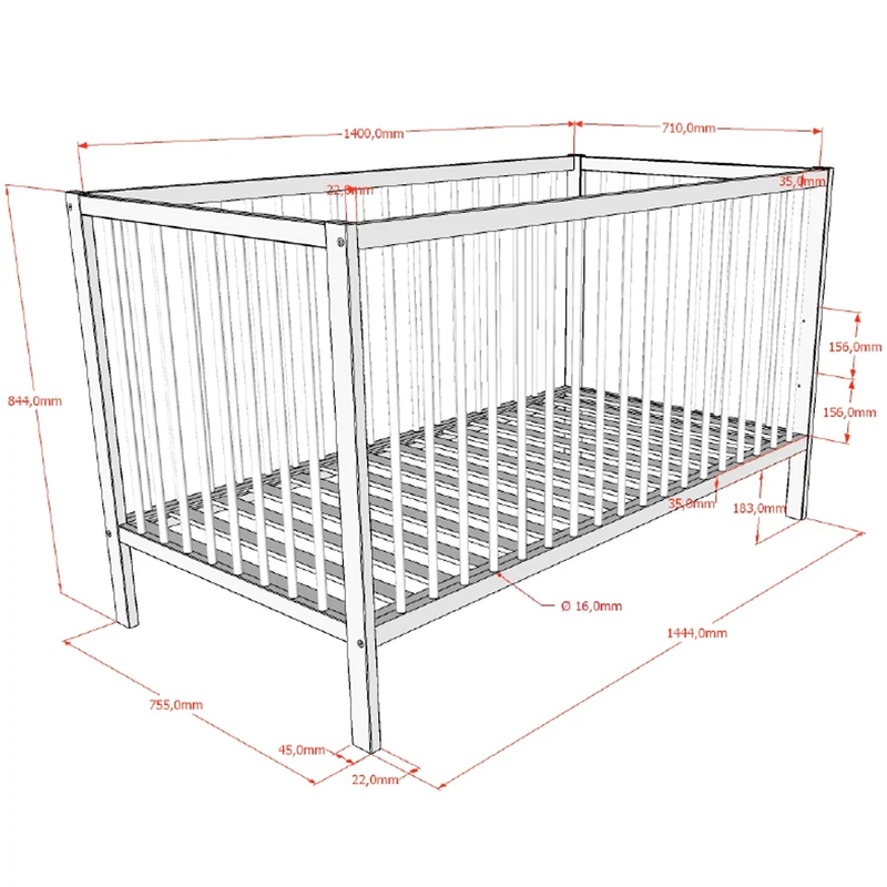 Lit évolutif 70x140 sommier inclus Vipack Meryl Bois