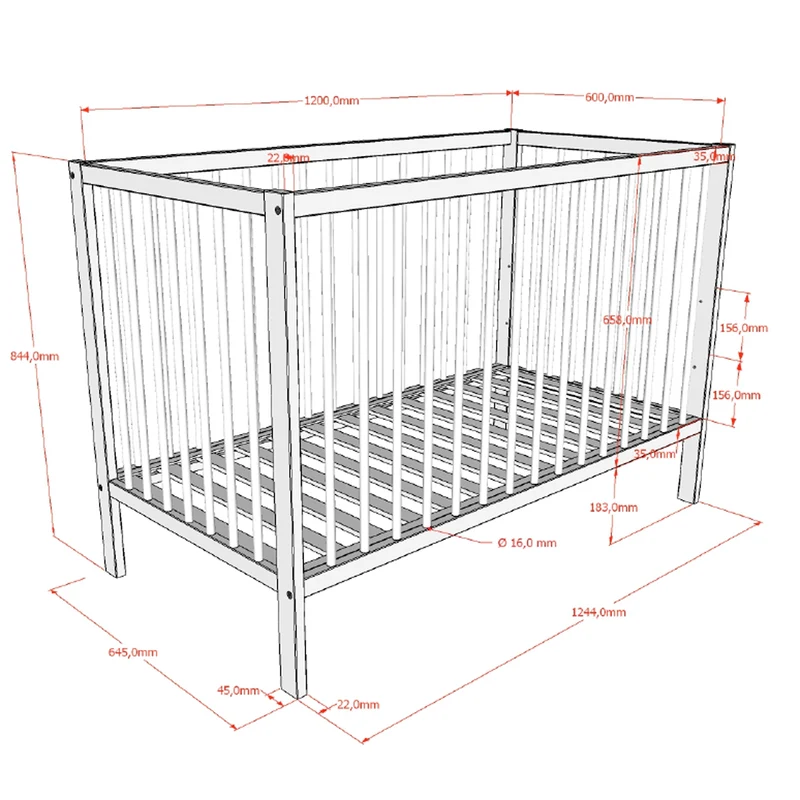 Lit bébé 60x120 sommier inclus Vipack Meryl Blanc