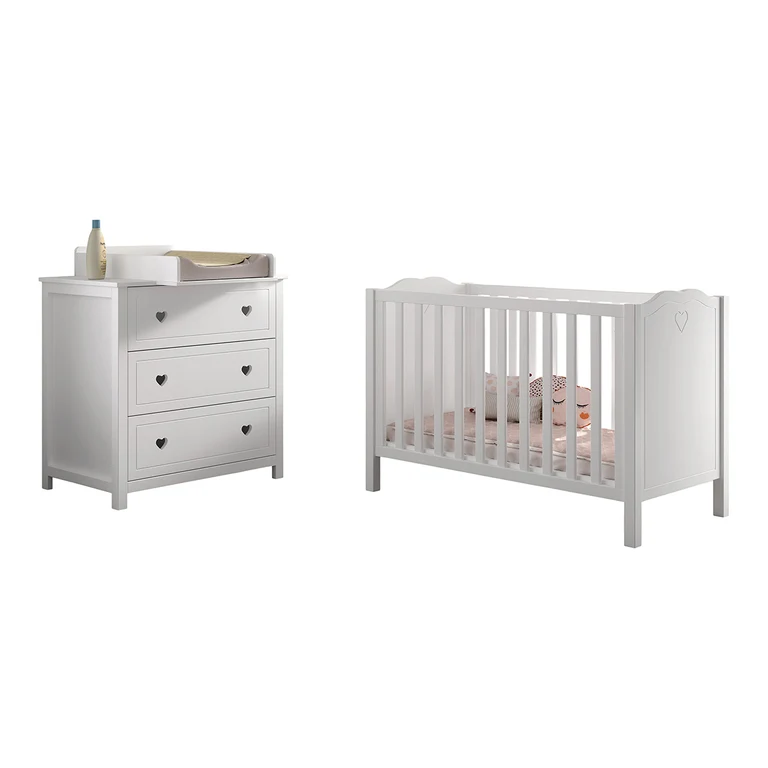 Lit bébé 60x120 et commode à langer Vipack Amori Blanc