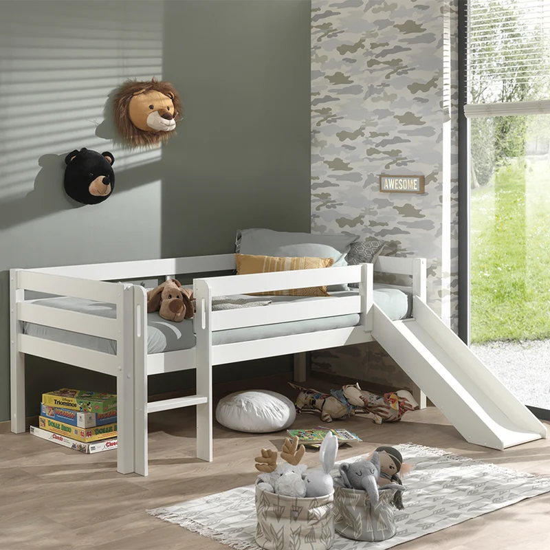 Lit mi-hauteur 90x200 toboggan sommier inclus Vipack Pino Blanc