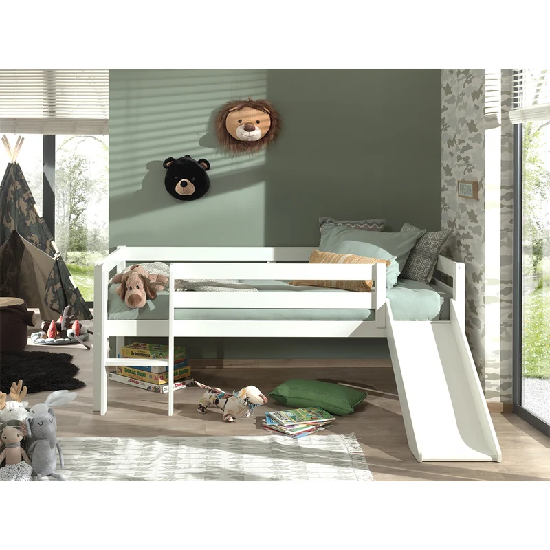 Lit mi-hauteur 90x200 toboggan sommier inclus Vipack Pino Blanc