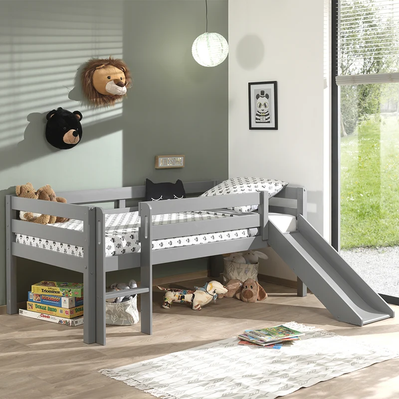 Lit mi-hauteur 90x200 toboggan sommier inclus Vipack Pino Gris