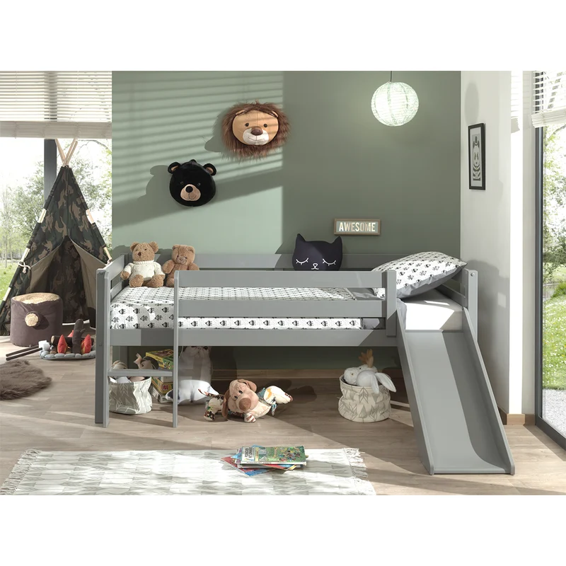 Lit mi-hauteur 90x200 toboggan sommier inclus Vipack Pino Gris